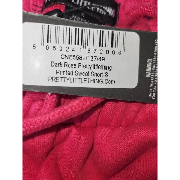PrettyLittleThing Dark Rose Womens Sweat Shorts Small Printed Logo Elastic Waist - Picture 5 of 9